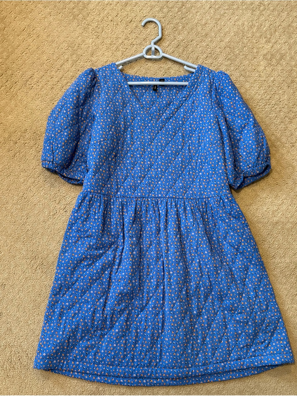 Vero Moda Blue Floral Puff-Sleeve Wrap-Style Midi Dress